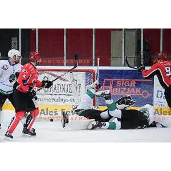 action during quarter-final of Alps League ice-hockey match between SIJ Acroni Jesenice and SZ Olimpija in Podmezakla Hall, Jesenice, Slovenia on March 6, 2018