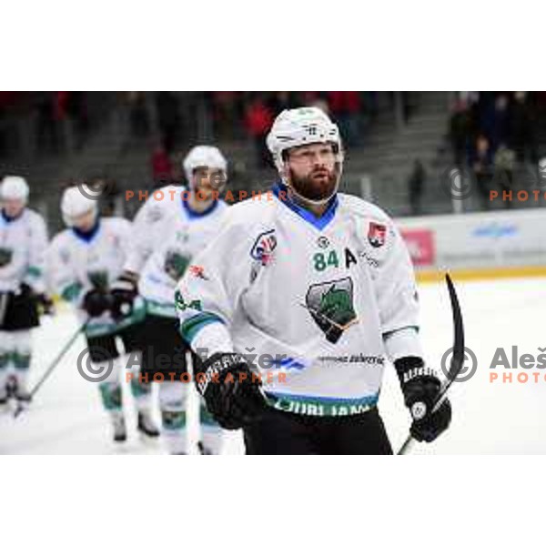 Andrej Hebar in action during quarter-final of Alps League ice-hockey match between SIJ Acroni Jesenice and SZ Olimpija in Podmezakla Hall, Jesenice, Slovenia on March 6, 2018