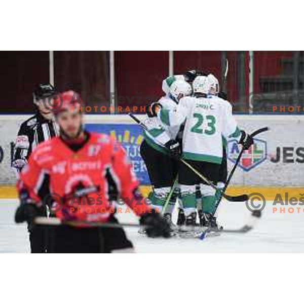 action during quarter-final of Alps League ice-hockey match between SIJ Acroni Jesenice and SZ Olimpija in Podmezakla Hall, Jesenice, Slovenia on March 6, 2018