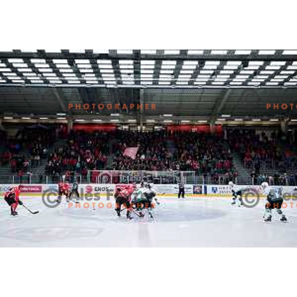 action during quarter-final of Alps League ice-hockey match between SIJ Acroni Jesenice and SZ Olimpija in Podmezakla Hall, Jesenice, Slovenia on March 6, 2018