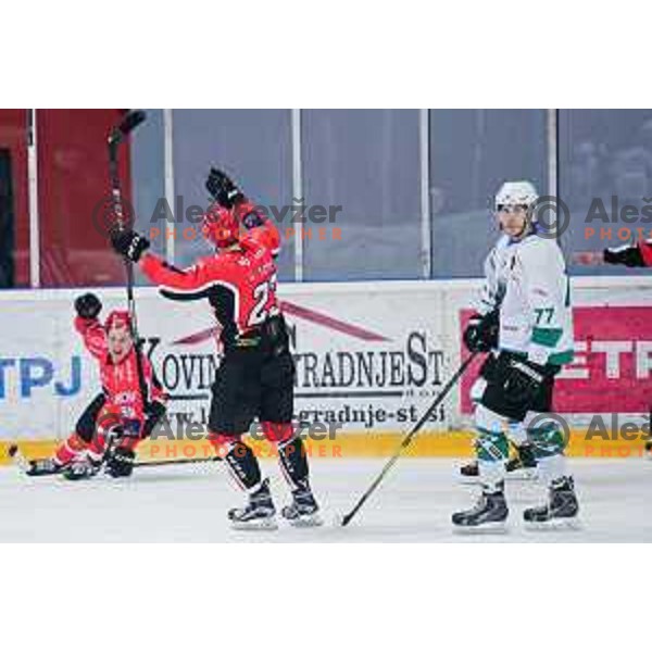 action during quarter-final of Alps League ice-hockey match between SIJ Acroni Jesenice and SZ Olimpija in Podmezakla Hall, Jesenice, Slovenia on March 6, 2018