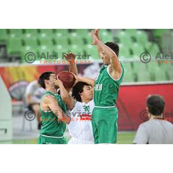 Issuf Sanon in action during Nova KBM league basketball match between Petrol Olimpija and Ilirija in Stozice, Ljubljana, Slovenia on March 7, 2018