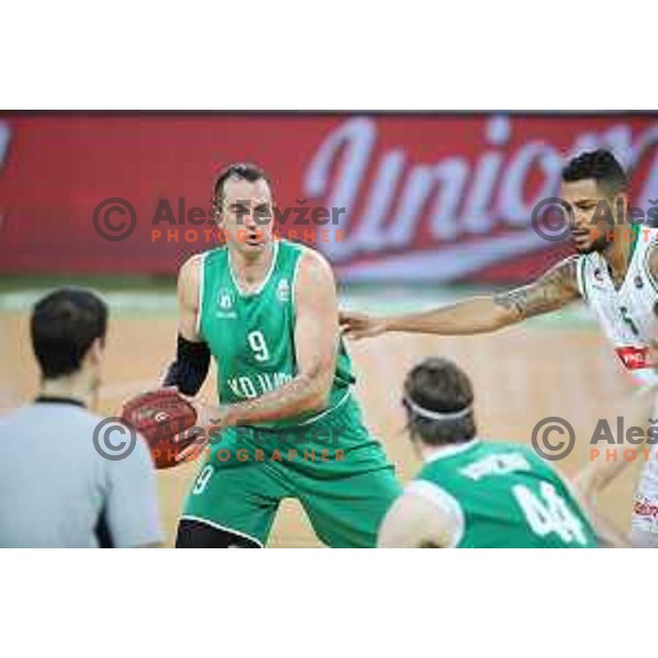 Jasmin Hukic in action during Nova KBM league basketball match between Petrol Olimpija and Ilirija in Stozice, Ljubljana, Slovenia on March 7, 2018