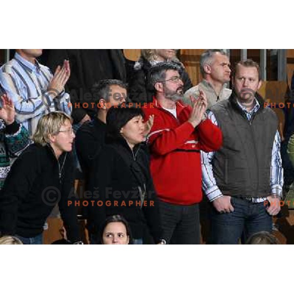 Derepasko, Bodnieva and Jakic at handball game Krim Mercator-Sevehof in EHF Champions league, played in Ljubljana 5.01.2008. Photo by Ales Fevzer 