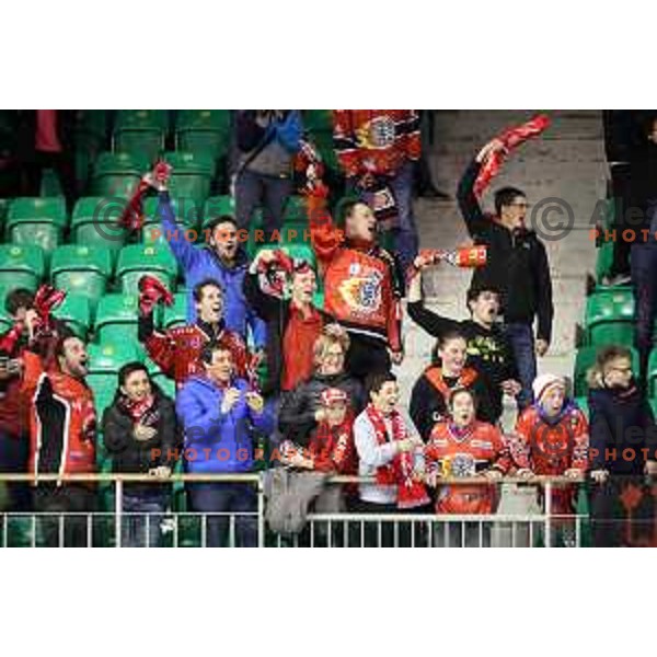 of SZ Olimpija in action during quarter-final of Alps League ice-hockey match between SZ Olimpija and Acroni Jesenice in Tivoli Hall, Ljubljana, Slovenia on March 8, 2018