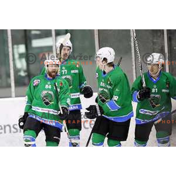 Andrej Hebar of SZ Olimpija in action during quarter-final of Alps League ice-hockey match between SZ Olimpija and Acroni Jesenice in Tivoli Hall, Ljubljana, Slovenia on March 8, 2018