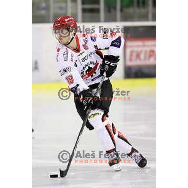 Markus Piispanen in action during quarter-final of Alps League ice-hockey match between SZ Olimpija and Acroni Jesenice in Tivoli Hall, Ljubljana, Slovenia on March 8, 2018