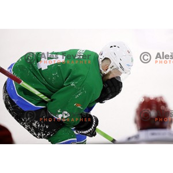 Andrej Hebar of SZ Olimpija in action during quarter-final of Alps League ice-hockey match between SZ Olimpija and Acroni Jesenice in Tivoli Hall, Ljubljana, Slovenia on March 8, 2018