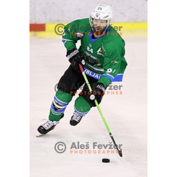Andrej Hebar of SZ Olimpija in action during quarter-final of Alps League ice-hockey match between SZ Olimpija and Acroni Jesenice in Tivoli Hall, Ljubljana, Slovenia on March 8, 2018