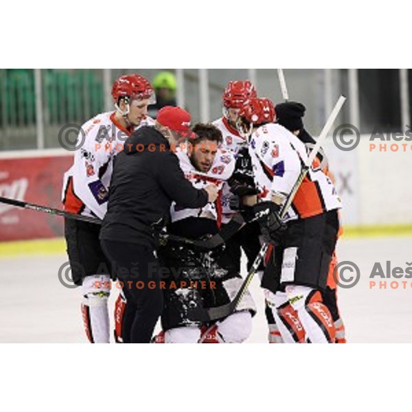 Zan Jezovsek during quarter-final of Alps League ice-hockey match between SZ Olimpija and Acroni Jesenice in Tivoli Hall, Ljubljana, Slovenia on March 8, 2018
