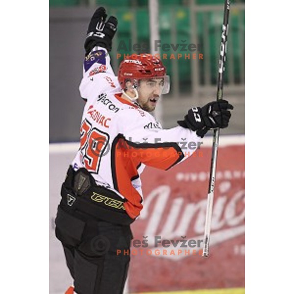 of SZ Olimpija in action during quarter-final of Alps League ice-hockey match between SZ Olimpija and Acroni Jesenice in Tivoli Hall, Ljubljana, Slovenia on March 8, 2018