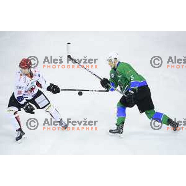 of SZ Olimpija in action during quarter-final of Alps League ice-hockey match between SZ Olimpija and Acroni Jesenice in Tivoli Hall, Ljubljana, Slovenia on March 13, 2018
