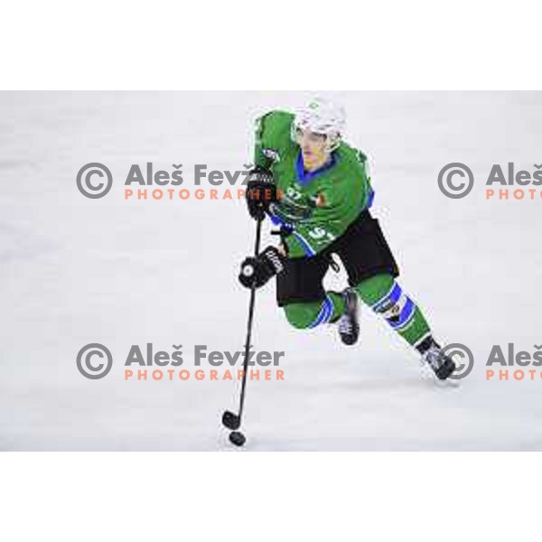 Luka Ulamec of SZ Olimpija in action during quarter-final of Alps League ice-hockey match between SZ Olimpija and Acroni Jesenice in Tivoli Hall, Ljubljana, Slovenia on March 13, 2018