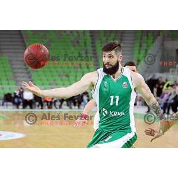 Ziga Dimec of Krka in action during Nova KBM league basketball match between Petrol Olimpija and Krka in Stozice, Ljubljana, Slovenia on March 17, 2018