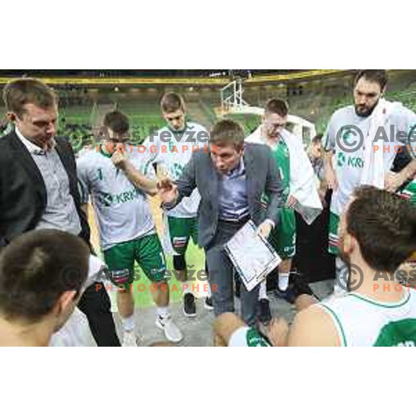 Simon Petrov, head coach of Krka in action during Nova KBM league basketball match between Petrol Olimpija and Krka in Stozice, Ljubljana, Slovenia on March 17, 2018