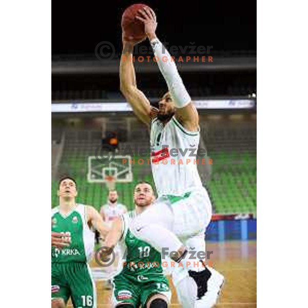 Jordan Morgan in action during Nova KBM league basketball match between Petrol Olimpija and Krka in Stozice, Ljubljana, Slovenia on March 17, 2018