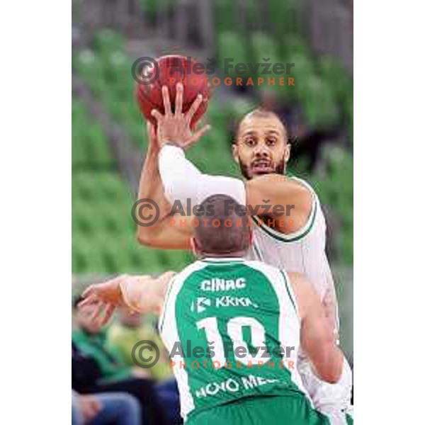 Jordan Morgan in action during Nova KBM league basketball match between Petrol Olimpija and Krka in Stozice, Ljubljana, Slovenia on March 17, 2018
