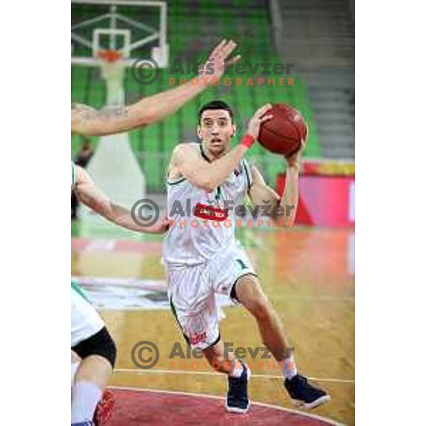 Erjon Kastrati in action during Nova KBM league basketball match between Petrol Olimpija and Krka in Stozice, Ljubljana, Slovenia on March 17, 2018