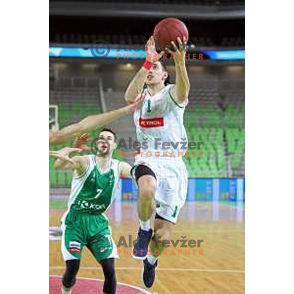 Erjon Kastrati in action during Nova KBM league basketball match between Petrol Olimpija and Krka in Stozice, Ljubljana, Slovenia on March 17, 2018