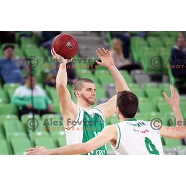 Dino Cinac in action during Nova KBM league basketball match between Petrol Olimpija and Krka in Stozice, Ljubljana, Slovenia on March 17, 2018