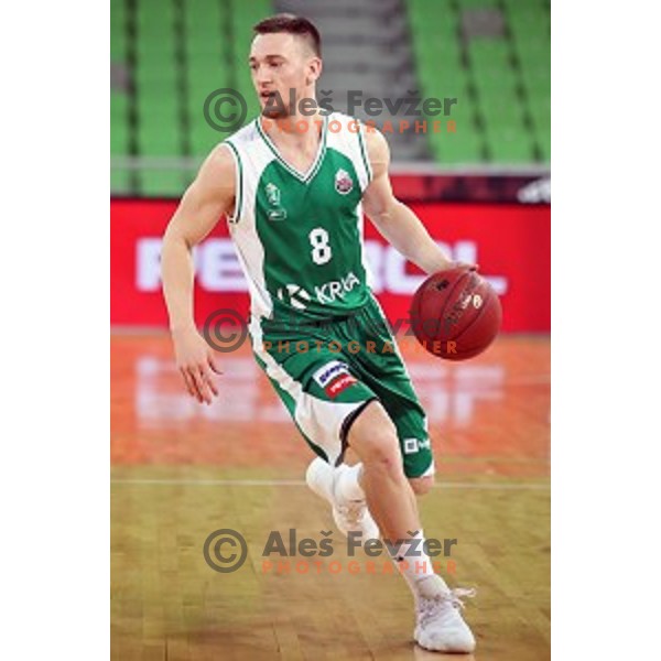 Domen Bratoz in action during Nova KBM league basketball match between Petrol Olimpija and Krka in Stozice, Ljubljana, Slovenia on March 17, 2018