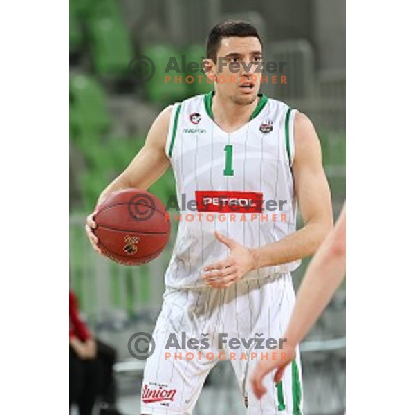 Erjon Kastrati in action during Nova KBM league basketball match between Petrol Olimpija and Krka in Stozice, Ljubljana, Slovenia on March 17, 2018