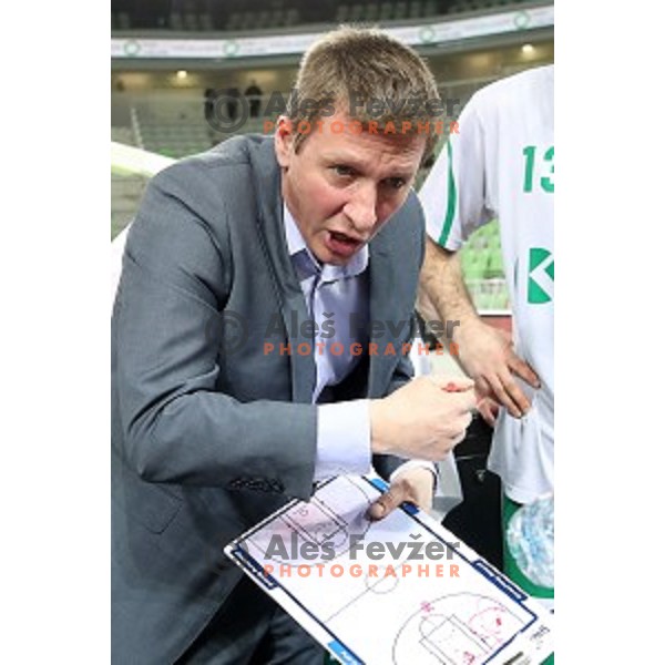 Simon Petrov, head coach of Krka in action during Nova KBM league basketball match between Petrol Olimpija and Krka in Stozice, Ljubljana, Slovenia on March 17, 2018