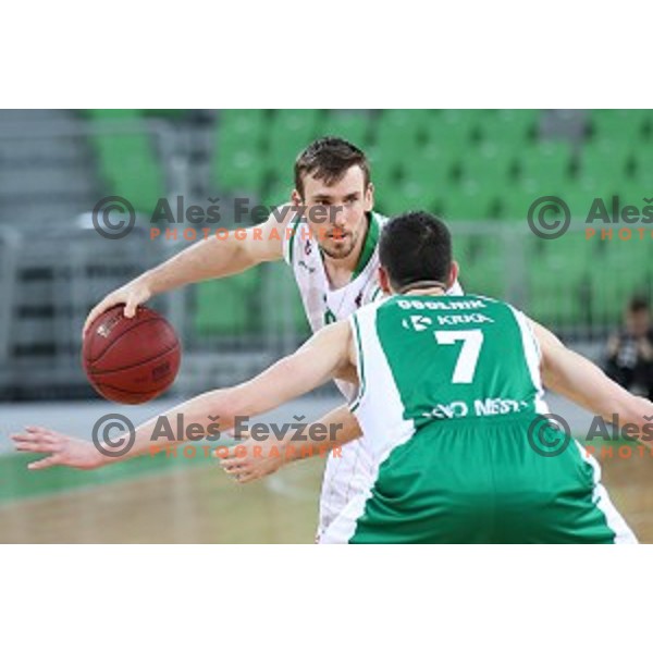 Mitchell McCarron in action during Nova KBM league basketball match between Petrol Olimpija and Krka in Stozice, Ljubljana, Slovenia on March 17, 2018