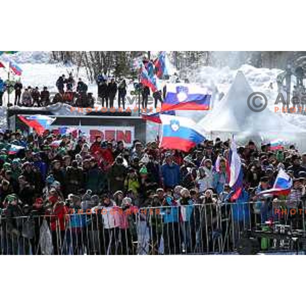 More than 13.000 fans cheering at Ski flying Qualification during the Final of Ski jumping World Cup 2017/2018 in Planica, Slovenia on March 22, 2018