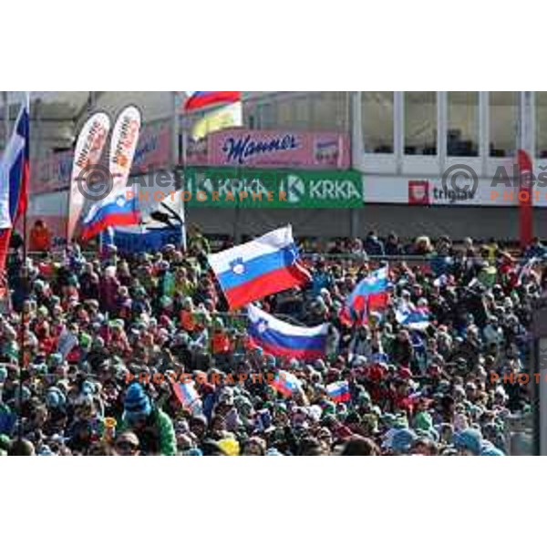 More than 13.000 fans cheering at Ski flying Qualification during the Final of Ski jumping World Cup 2017/2018 in Planica, Slovenia on March 22, 2018