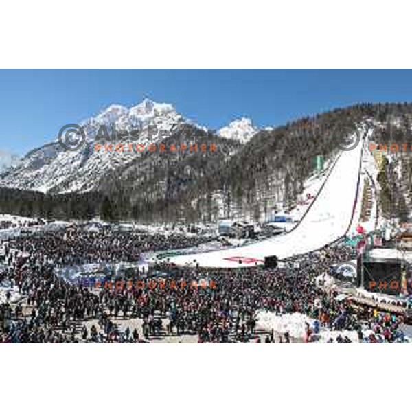 More than 13.000 fans cheering at Ski flying Qualification during the Final of Ski jumping World Cup 2017/2018 in Planica, Slovenia on March 22, 2018