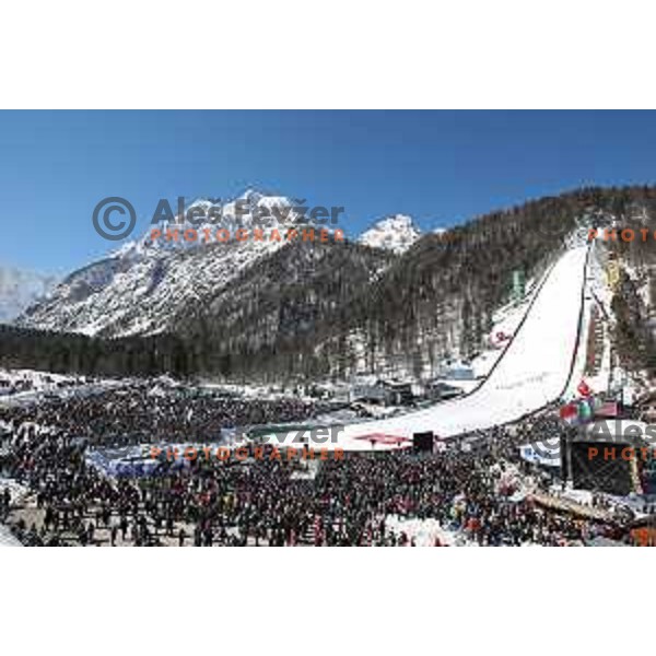More than 13.000 fans cheering at Ski flying Qualification during the Final of Ski jumping World Cup 2017/2018 in Planica, Slovenia on March 22, 2018
