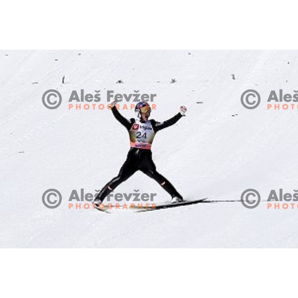 Gregor Schlierenzauer (AUT) jumps 253,5 meters, but touched the ground with hands at Ski flying Qualification during the Final of Ski jumping World Cup 2017/2018 in Planica, Slovenia on March 22, 2018