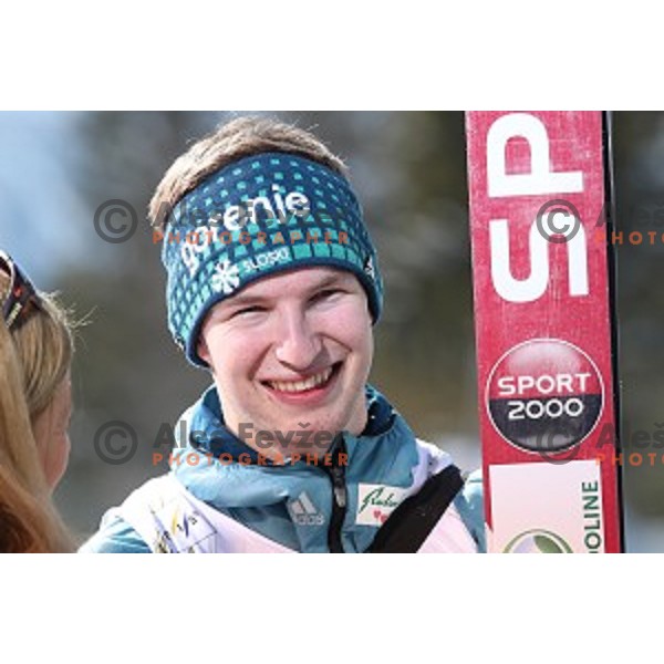 Ziga Jelar (SLO) competes at Ski flying Qualification during the Final of Ski jumping World Cup 2017/2018 in Planica, Slovenia on March 22, 2018