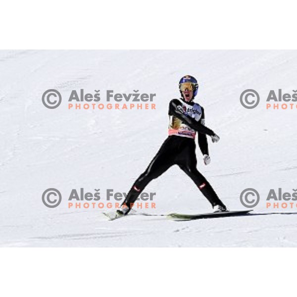 Gregor Schlierenzauer (AUT) jumps 253,5 meters, but touched the ground with hands at Ski flying Qualification during the Final of Ski jumping World Cup 2017/2018 in Planica, Slovenia on March 22, 2018