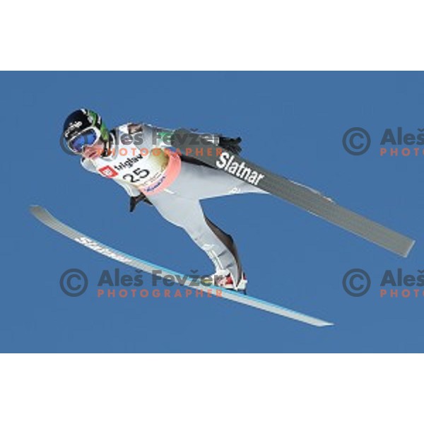 Anze Lanisek (SLO) competes at Ski flying Qualification during the Final of Ski jumping World Cup 2017/2018 in Planica, Slovenia on March 22, 2018
