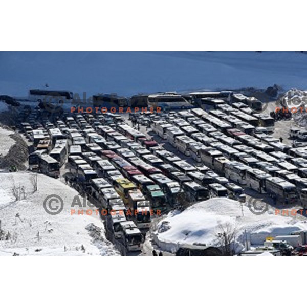Buses during the Final of Ski jumping World Cup 2017/2018 in Planica, Slovenia on March 22, 2018