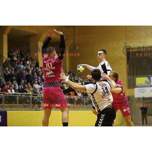 Nik Henigman in action during 1.NLB league handball match between Riko Ribnica and Celje Pivovarna Lasko in Ribnica Sports Centre, Slovenia on March 24, 2018