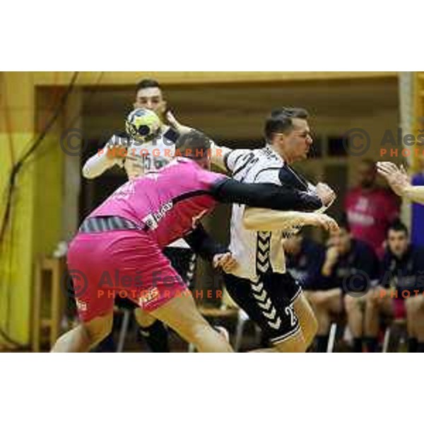 Luka Koprivc of Riko Ribnica in action during 1.NLB league handball match between Riko Ribnica and Celje Pivovarna Lasko in Ribnica Sports Centre, Slovenia on March 24, 2018