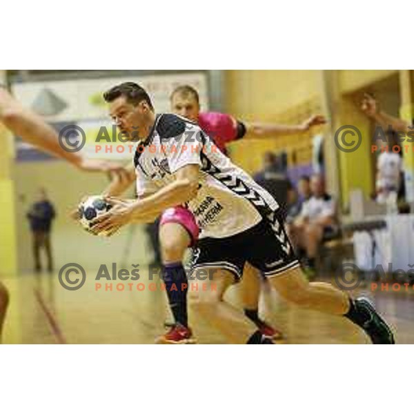 action during 1.NLB league handball match between Riko Ribnica and Celje Pivovarna Lasko in Ribnica Sports Centre, Slovenia on March 24, 2018