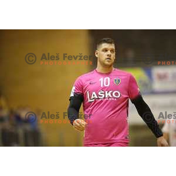 Matic Suholeznik in action during 1.NLB league handball match between Riko Ribnica and Celje Pivovarna Lasko in Ribnica Sports Centre, Slovenia on March 24, 2018