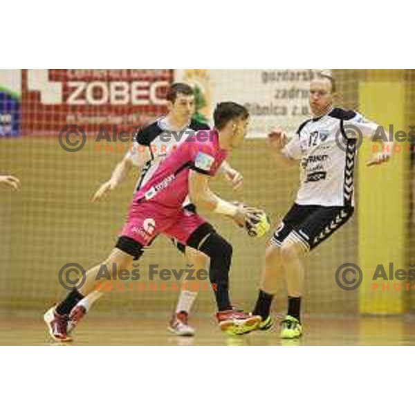 Jaka Malus of Celje PL in action during 1.NLB league handball match between Riko Ribnica and Celje Pivovarna Lasko in Ribnica Sports Centre, Slovenia on March 24, 2018