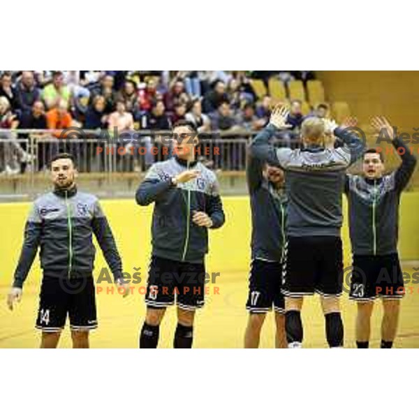 Uros Knavs and Nik Henigman in action during 1.NLB league handball match between Riko Ribnica and Celje Pivovarna Lasko in Ribnica Sports Centre, Slovenia on March 24, 2018