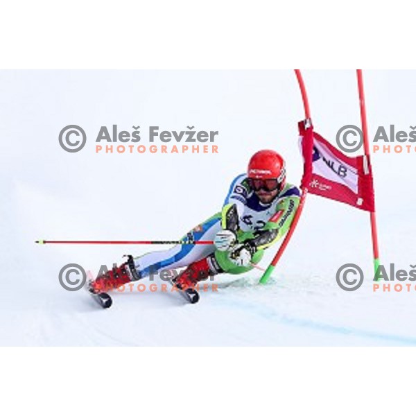 Miha Hrobat skiing during Men\'s Giant Slalom at Slovenian National Championships at Krvavc Ski Resort, Cerklje on March 26, 2018