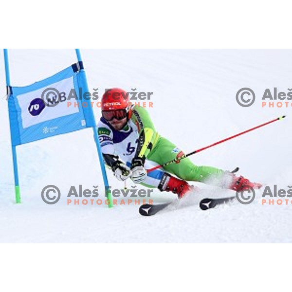 Miha Hrobat skiing during Men\'s Giant Slalom at Slovenian National Championships at Krvavc Ski Resort, Cerklje on March 26, 2018