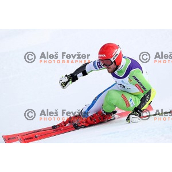 Miha Hrobat skiing during Men\'s Giant Slalom at Slovenian National Championships at Krvavc Ski Resort, Cerklje on March 26, 2018
