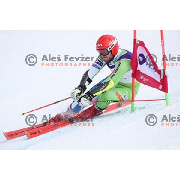 Miha Hrobat skiing during Men\'s Giant Slalom at Slovenian National Championships at Krvavc Ski Resort, Cerklje on March 26, 2018