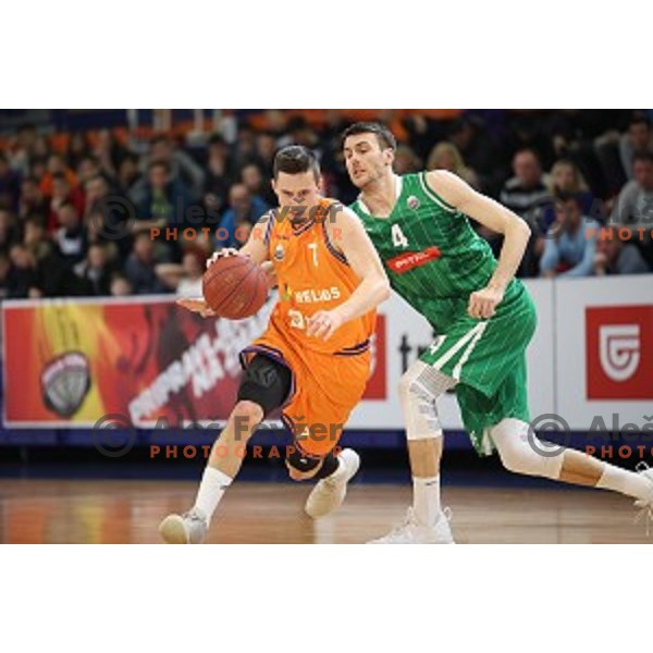 Jure Pelko of Helios Suns in action during Nova KBM league basketball match between Helios Suns and Petrol Olimpija in Domzale Sports Hall, Slovenia on March 26, 2018