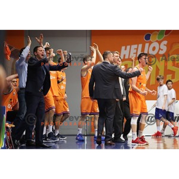 action during Nova KBM league basketball match between Helios Suns and Petrol Olimpija in Domzale Sports Hall, Slovenia on March 26, 2018