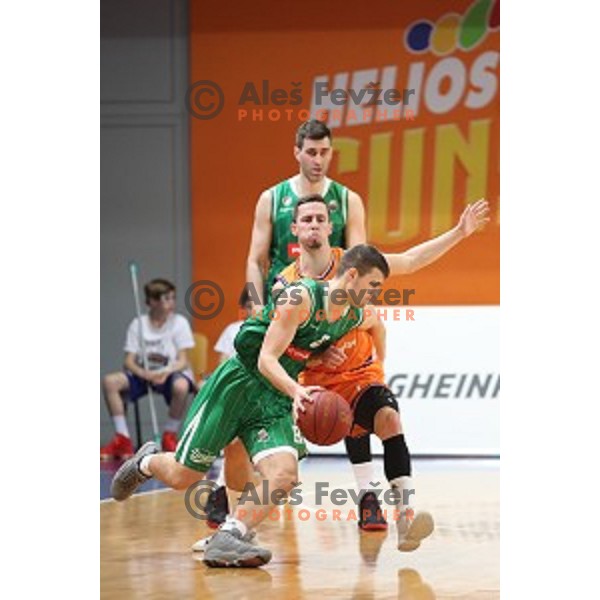 Jure Pelko of Helios Suns in action during Nova KBM league basketball match between Helios Suns and Petrol Olimpija in Domzale Sports Hall, Slovenia on March 26, 2018